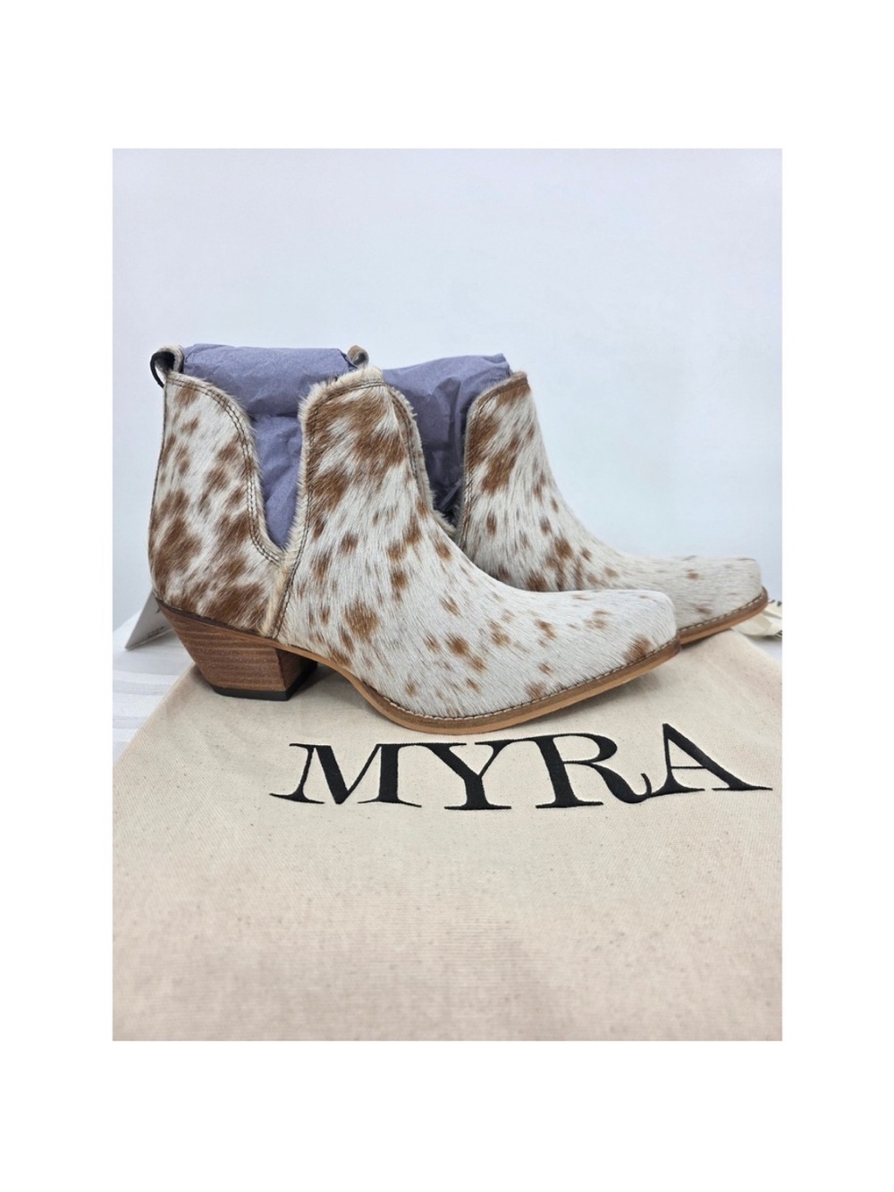 Myra Bag Sunset Bloom Hair-on-Hide Leather Western Ankle Boots Tan White 8 NWT